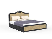 Nidra - Mango Wood & Cane Maharaja Carving King Size Bed With Storage