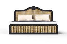 Nidra - Mango Wood & Cane Maharaja Carving King Size Bed With Storage