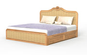 Nidra - Mango Wood & Cane Maharaja Carving King Size Bed With Storage