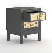 Sattva: Mango Wood & Cane 2 Drawer Bed Side