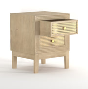 Sattva: Mango Wood & Cane 2 Drawer Bed Side