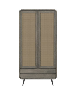 Riddhi - Mango Wood & Cane Wardrobe With Metal Legs