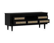 Manas: Mango Wood & Cane TV Cabinet With Turned Legs