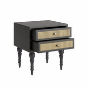 Mukti: Mango Wood & Cane 2 Drawer Bed Side With Turned Legs