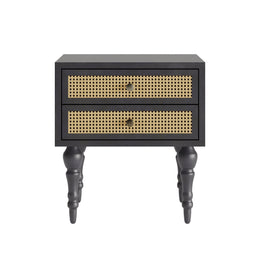 Mukti: Mango Wood & Cane 2 Drawer Bed Side With Turned Legs