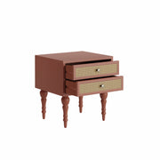 Mukti: Mango Wood & Cane 2 Drawer Bed Side With Turned Legs