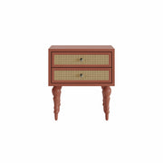 Mukti: Mango Wood & Cane 2 Drawer Bed Side With Turned Legs
