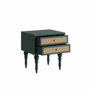 Mukti: Mango Wood & Cane 2 Drawer Bed Side With Turned Legs