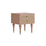 Mukti: Mango Wood & Cane 2 Drawer Bed Side With Turned Legs