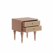 Mukti: Mango Wood & Cane 2 Drawer Bed Side With Turned Legs