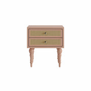 Mukti: Mango Wood & Cane 2 Drawer Bed Side With Turned Legs