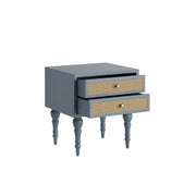 Mukti: Mango Wood & Cane 2 Drawer Bed Side With Turned Legs