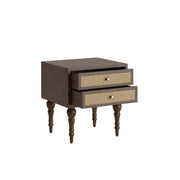 Mukti: Mango Wood & Cane 2 Drawer Bed Side With Turned Legs