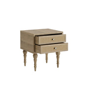 Mukti: Mango Wood & Cane 2 Drawer Bed Side With Turned Legs