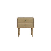 Mukti: Mango Wood & Cane 2 Drawer Bed Side With Turned Legs