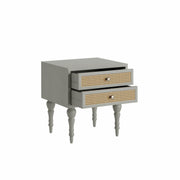 Mukti: Mango Wood & Cane 2 Drawer Bed Side With Turned Legs