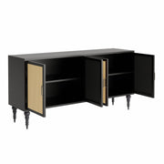 Siddha: Mango Wood & Cane 4 Door Sideboard With Turned Legs