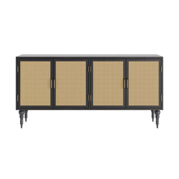 Siddha: Mango Wood & Cane 4 Door Sideboard With Turned Legs