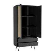 Kalpa: Mango Wood & Cane 2 Door 2 Drawer Wardrobe With Metal Legs