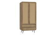 Kalpa: Mango Wood & Cane 2 Door 2 Drawer Wardrobe With Metal Legs