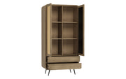 Kalpa: Mango Wood & Cane 2 Door 2 Drawer Wardrobe With Metal Legs