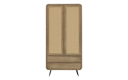 Kalpa: Mango Wood & Cane 2 Door 2 Drawer Wardrobe With Metal Legs