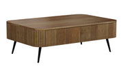 Ichchha: Mango Wood Coffee Table With Fluted Design 4 Drawer