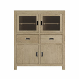 Vijnana: Mango Wood Glass Door & 2 Drawer Tall Sideboard