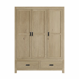 Garima: Mango Wood Three-Door Wardrobe with Two-Drawer Base