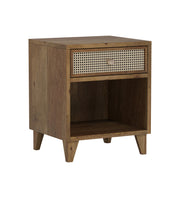 Chaya: Mango Wood & Cane 1 Drawer Bed Side