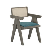 Nishadana: Mango Wood Dining Chair with Recycled Fabric Seating and Cane Backrest