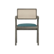 Nishadana: Mango Wood Dining Chair with Recycled Fabric Seating and Cane Backrest