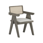 Nishadana: Mango Wood Dining Chair with Recycled Fabric Seating and Cane Backrest