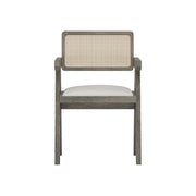 Nishadana: Mango Wood Dining Chair with Recycled Fabric Seating and Cane Backrest