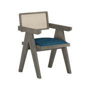Nishadana: Mango Wood Dining Chair with Recycled Fabric Seating and Cane Backrest