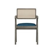 Nishadana: Mango Wood Dining Chair with Recycled Fabric Seating and Cane Backrest
