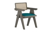 Nishadana: Mango Wood Dining Chair with Recycled Fabric Seating and Cane Backrest