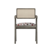Nishadana: Mango Wood Dining Chair with Recycled Fabric Seating and Cane Backrest