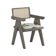 Nishadana: Mango Wood Dining Chair with Recycled Fabric Seating and Cane Backrest