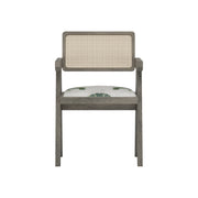 Nishadana: Mango Wood Dining Chair with Recycled Fabric Seating and Cane Backrest