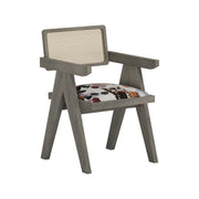 Nishadana: Mango Wood Dining Chair with Recycled Fabric Seating and Cane Backrest