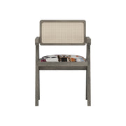Nishadana: Mango Wood Dining Chair with Recycled Fabric Seating and Cane Backrest
