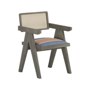 Nishadana: Mango Wood Dining Chair with Recycled Fabric Seating and Cane Backrest