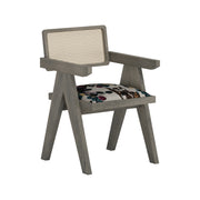 Nishadana: Mango Wood Dining Chair with Recycled Fabric Seating and Cane Backrest