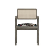 Nishadana: Mango Wood Dining Chair with Recycled Fabric Seating and Cane Backrest