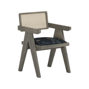 Nishadana: Mango Wood Dining Chair with Recycled Fabric Seating and Cane Backrest