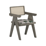 Nishadana: Mango Wood Dining Chair with Recycled Fabric Seating and Cane Backrest