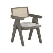 Nishadana: Mango Wood Dining Chair with Recycled Fabric Seating and Cane Backrest