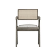 Nishadana: Mango Wood Dining Chair with Recycled Fabric Seating and Cane Backrest