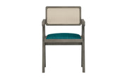 Nishadana: Mango Wood Dining Chair with Recycled Fabric Seating and Cane Backrest